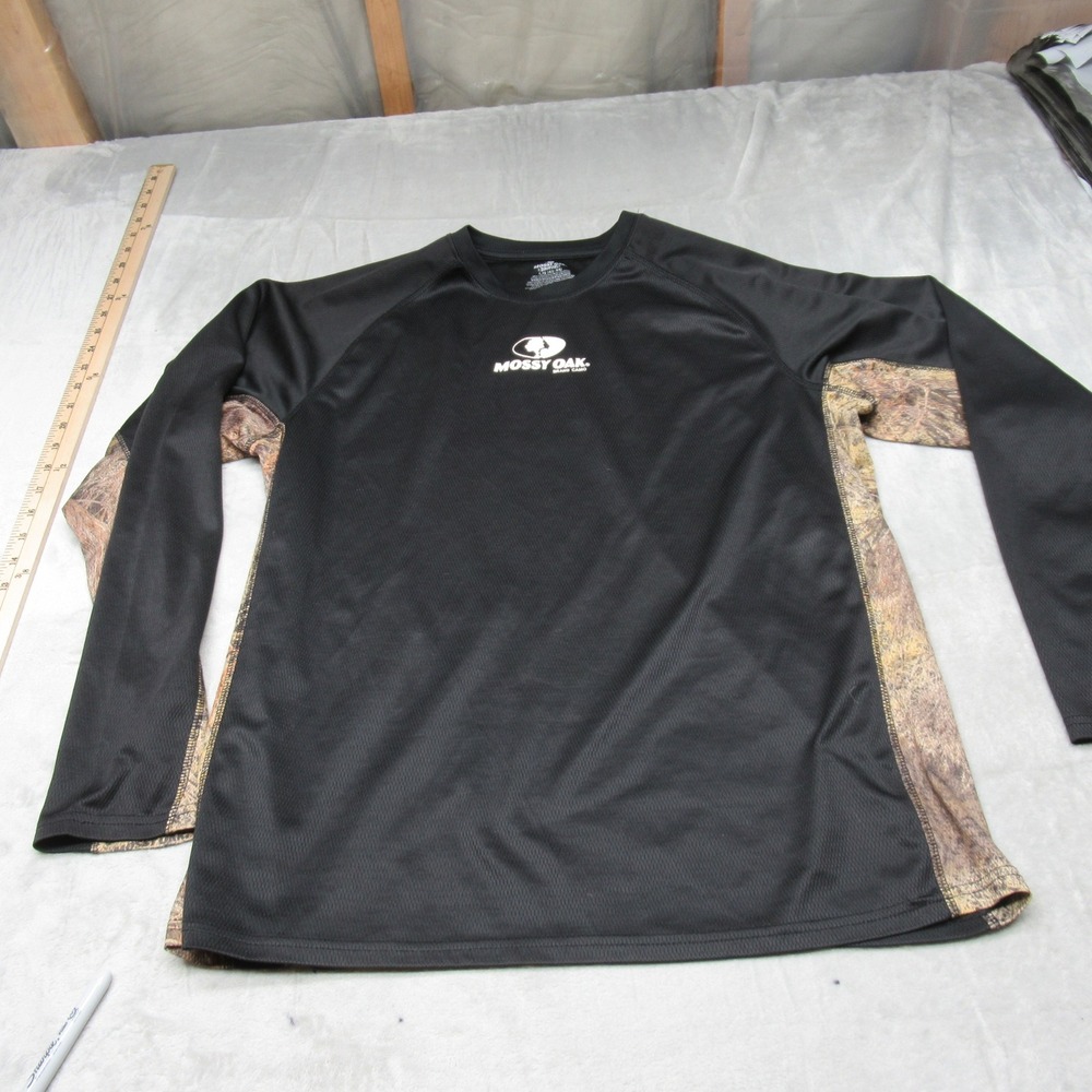 Mossy Oak Brush Shirt Men Large 42-44 Black Camo Performance Long Sleeve Hunting